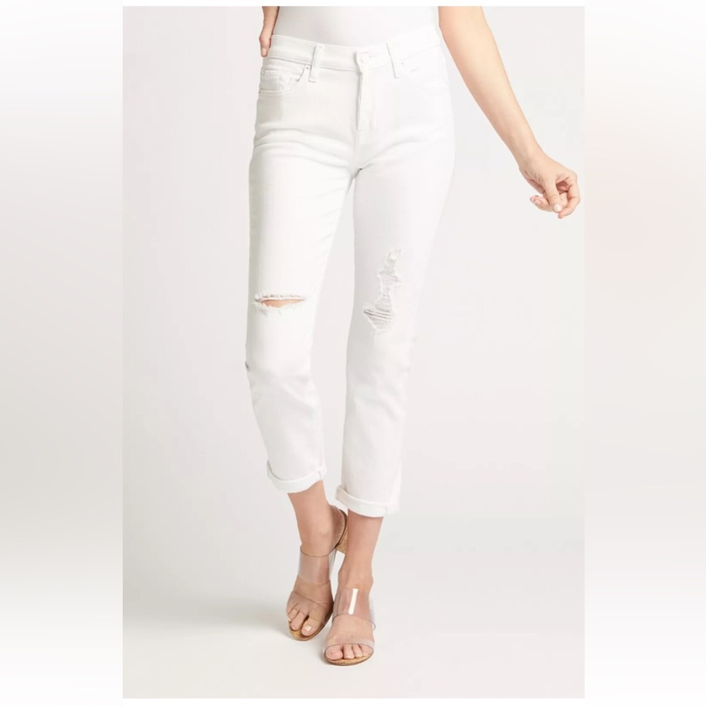 7 For All Mankind Josefina White Distressed Slim Fit Boyfriend Jean 30 $218